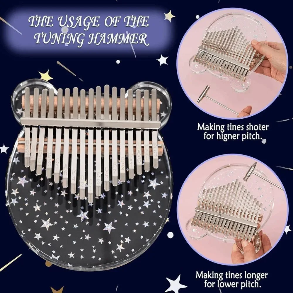 Kalimba Cute Transparent Acrylic Thumb Piano 17 Key With Tuner Hammer Instrument - Picture 5 of 8